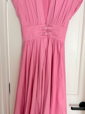 Alexis Pink Double-Buckle Belted Fit-and-Flare Girls' Formal Dress